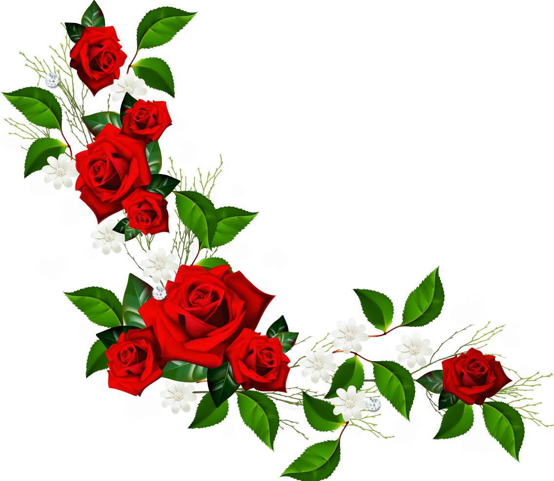 Decorative Element With Red Roses White Flowers And - Rose Border Clipart (1137x987)