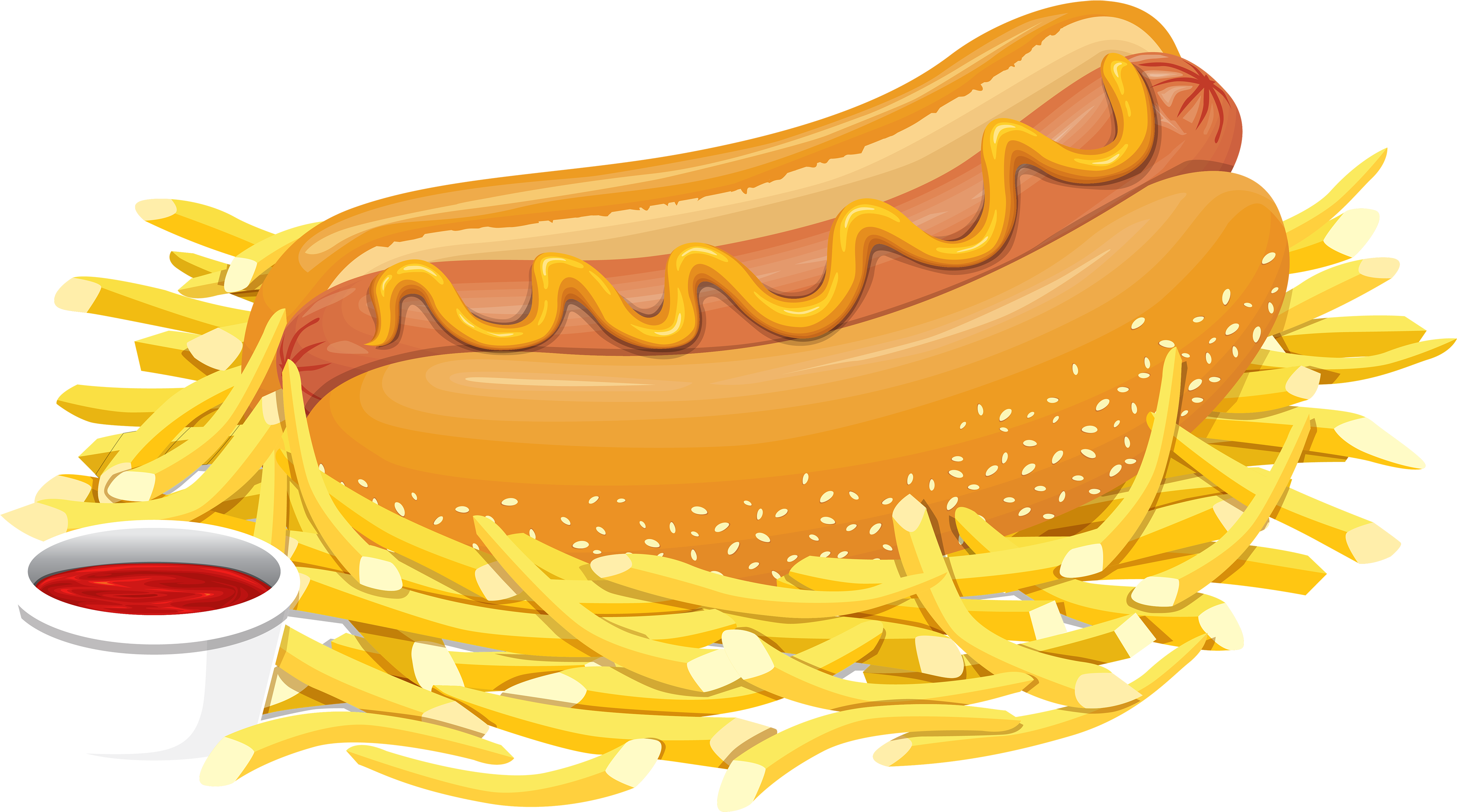 Hot Dog With Ketchup Png Clipart - Hot Dog With Fries Clipart (4000x2286)