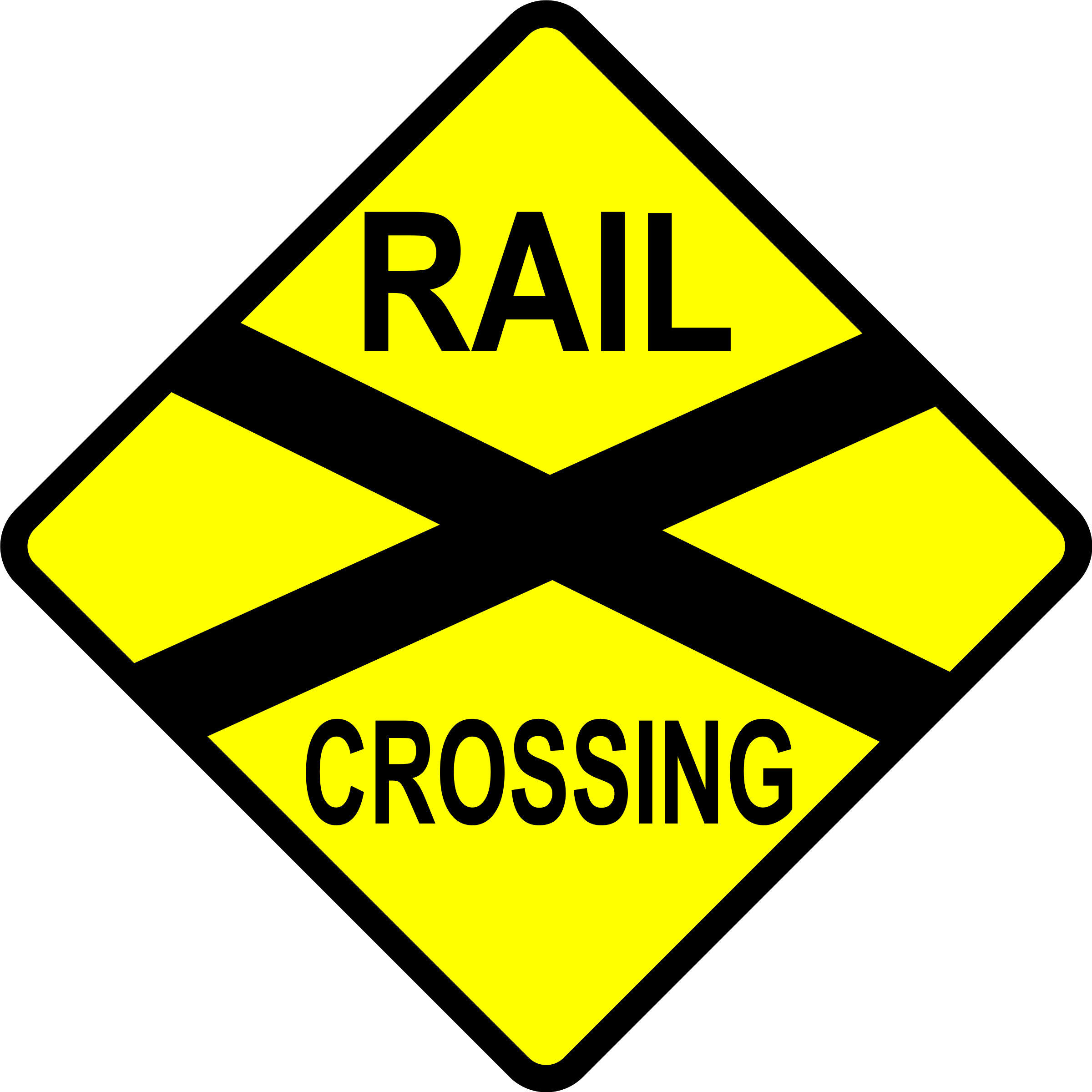 Free Vector Caution Railroad Crossing Clip Art - Railroad Sign Clip Art (2400x2400)
