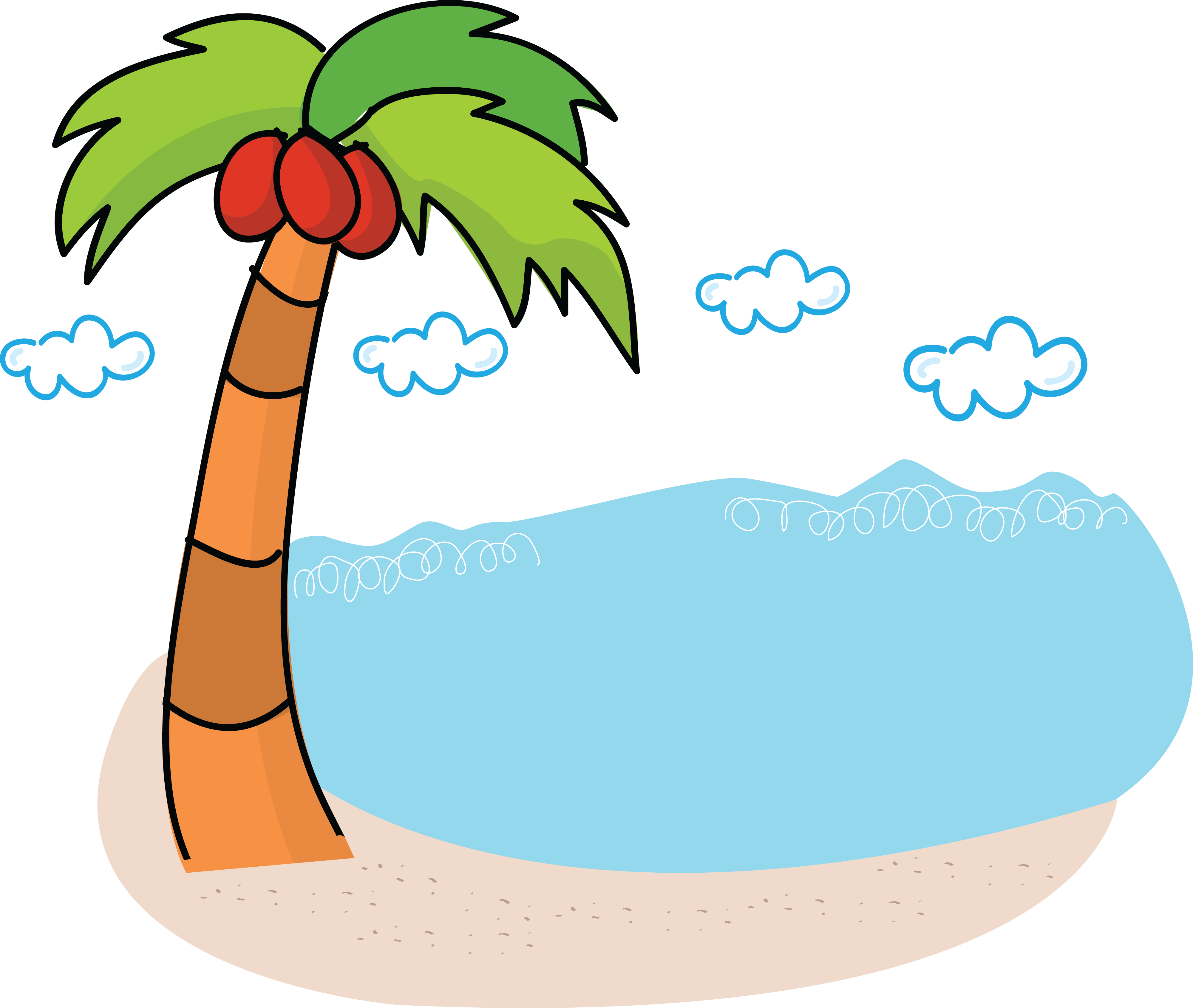 Free Clipart Of A Palm Tree And Beach - Palm Tree And Beach Clipart Transparent (4000x3381)