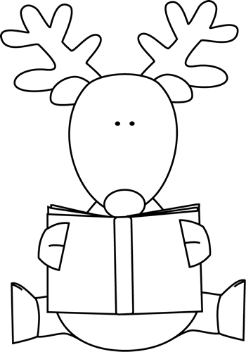 Black And White Reindeer Reading A Book - Christmas Books Black And White (350x500)