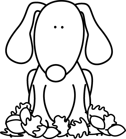 Black And White Dog Sitting In Leaves Clip Art - Black And White Dog Sitting In Leaves Clip Art (408x449)