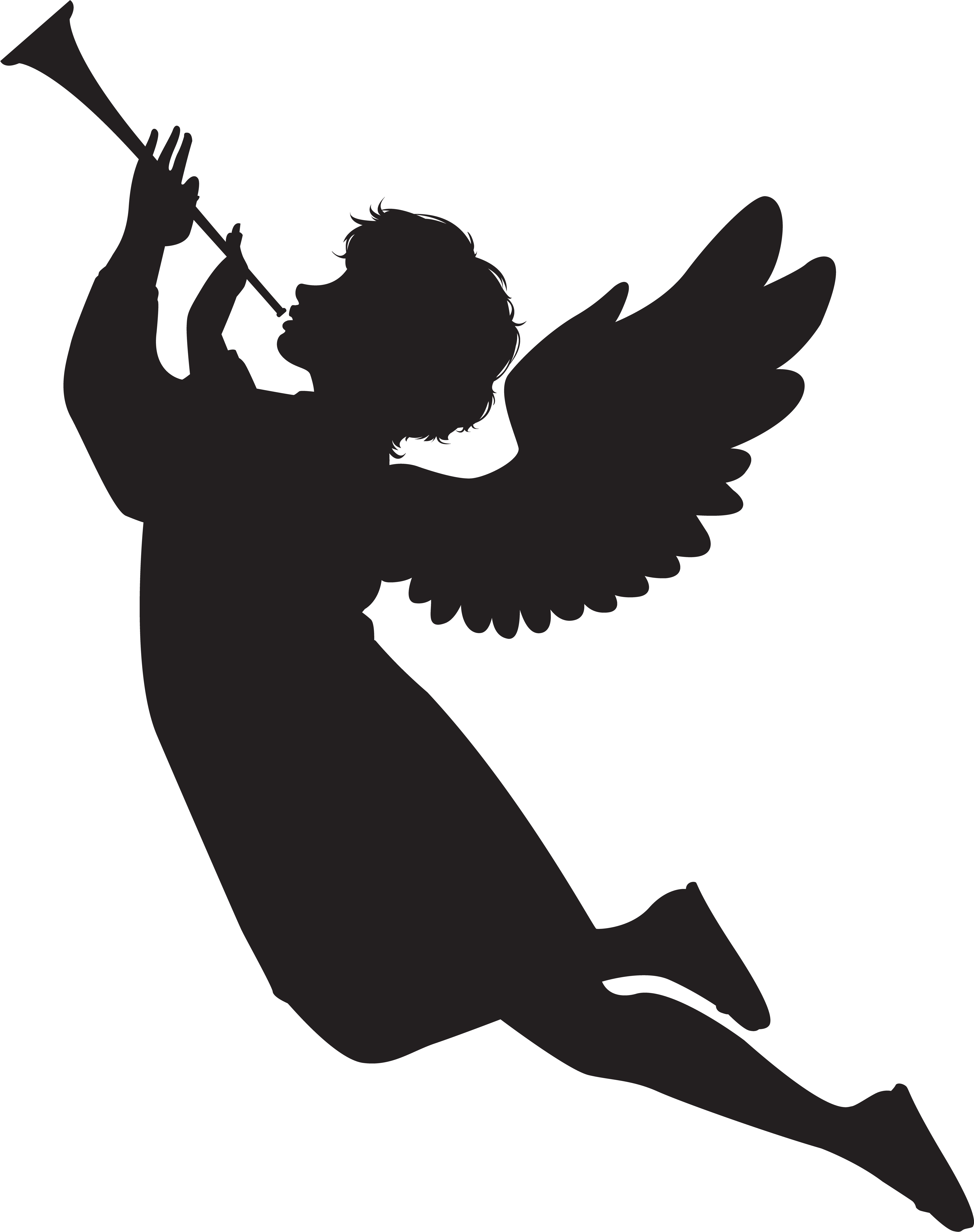 Angel With Fanfare Silhouette Png Clip Art Imageu200b - Angel With Fanfare Silhouette Png Clip Art Imageu200b (5581x7000)