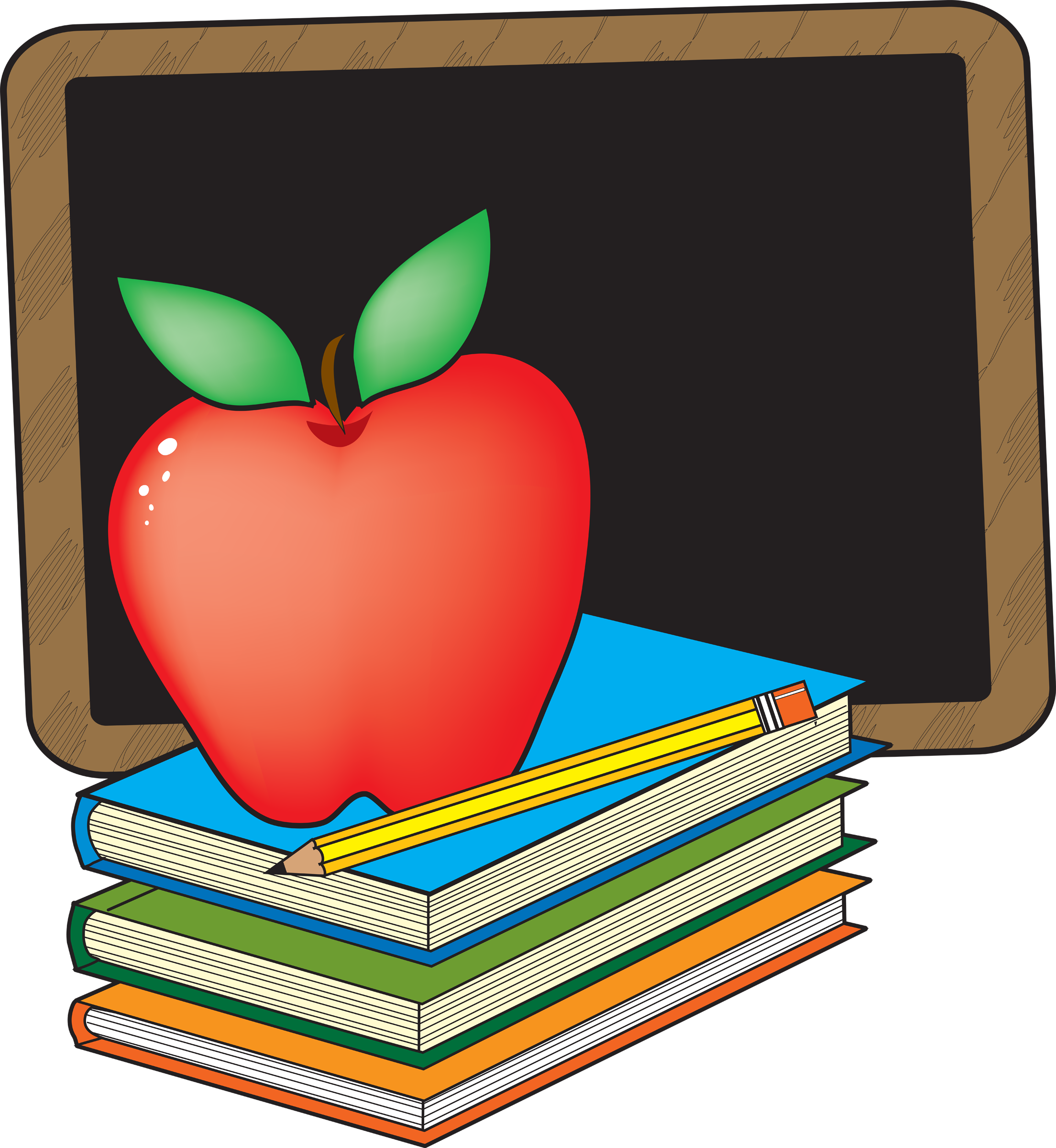 Clip Art Apple And Books School Clipart The Cliparts - Chalkboard And Apple Clipart (2208x2400)