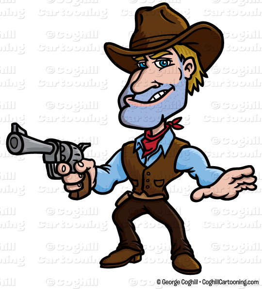 Gunslinger Cowboy Cartoon Character Clip Art Stock - Cartoon Cowboy No Background (540x595)
