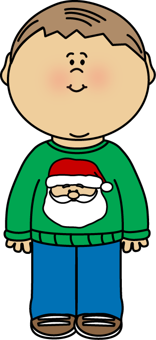 Kid Wearing A Christmas Sweater Clip Art - Little Boy On Christmas Clip Art (315x687)