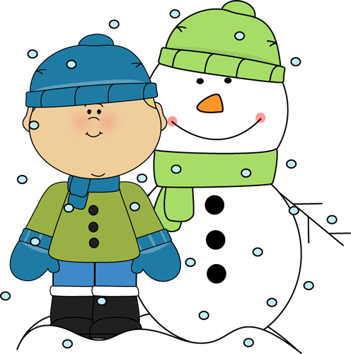 Boy And Snowman In The Snow - Snowy Day Clip Art (1024x1024)