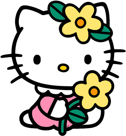 Hello Kitty Holding Flower - Flower Images To Color (444x475)