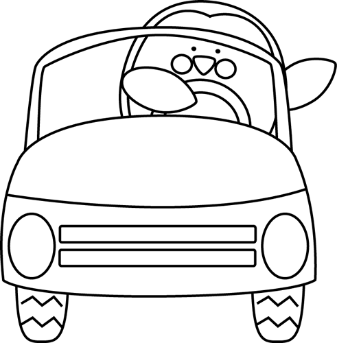 Black And White Penguin Driving A Car - Clip Art (491x500)