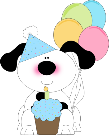Cute Birthday Dog With A Cupcake And Balloons - Party Planning Math Project (350x432)