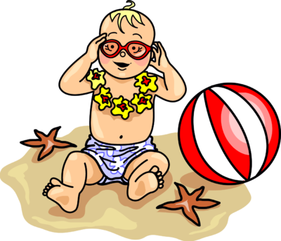 Beach Baby - Baby At Beach Clipart (400x344)
