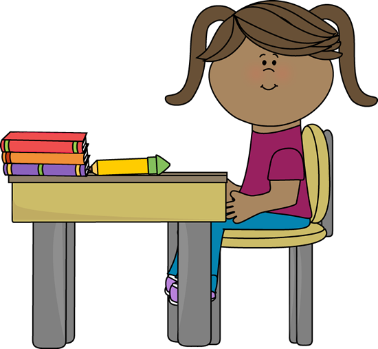 School Girl Sitting At A Desk - Girl Sitting At Desk Clipart (550x507)