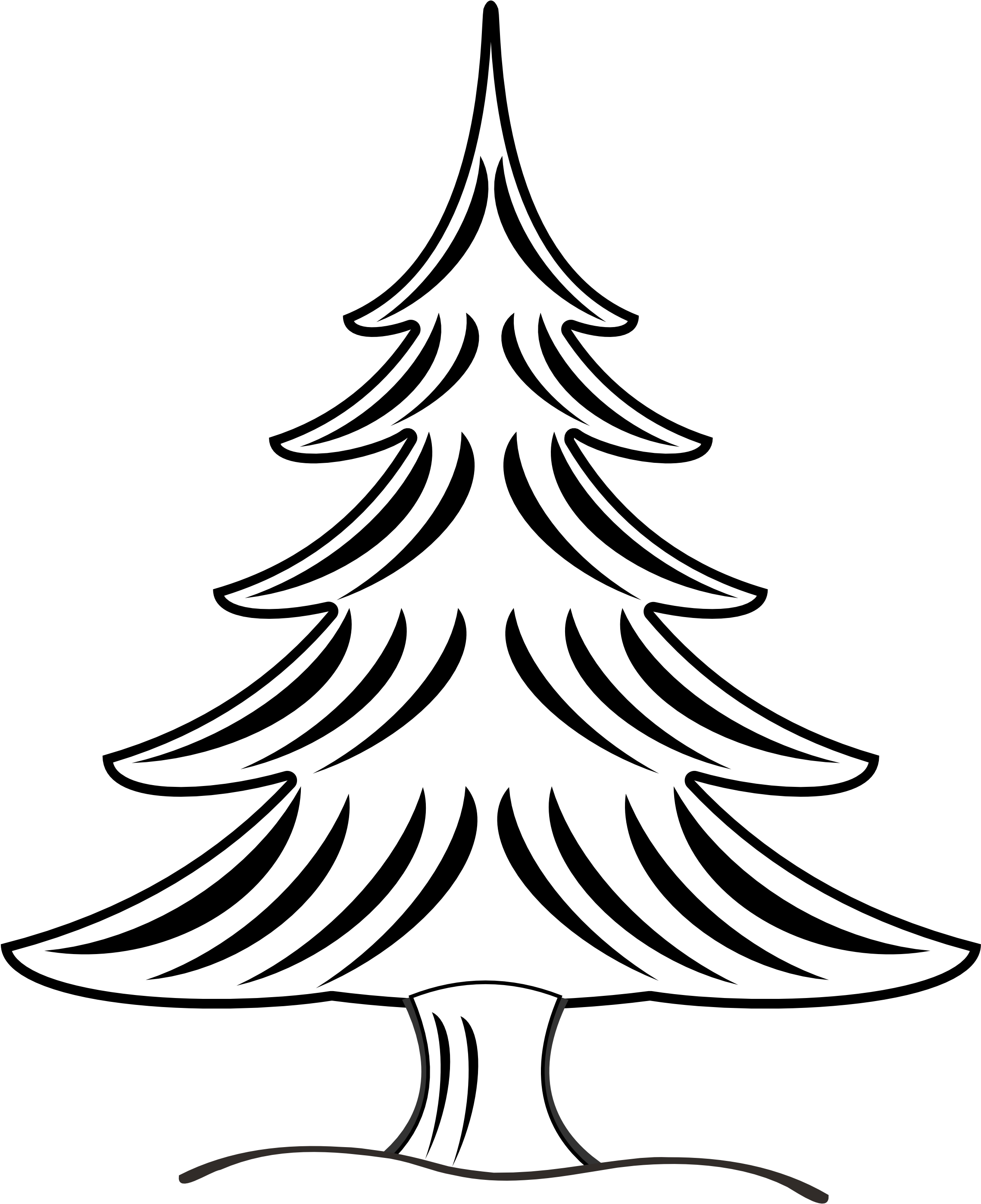 Black And White Trees Clipart - Black And White Line Drawing Pine Trees (2555x3137)