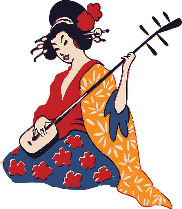 Geisha Playing A Shamisen - Geisha Clipart (628x720)