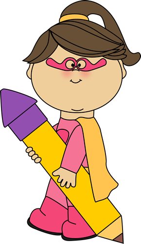 Superhero Girl With A Big Pencil - Superhero Art Clipart (290x500)