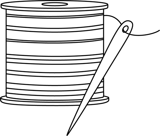 Black And White Needle And Thread Clip Art - Black And White Sewing Clipart (550x470)