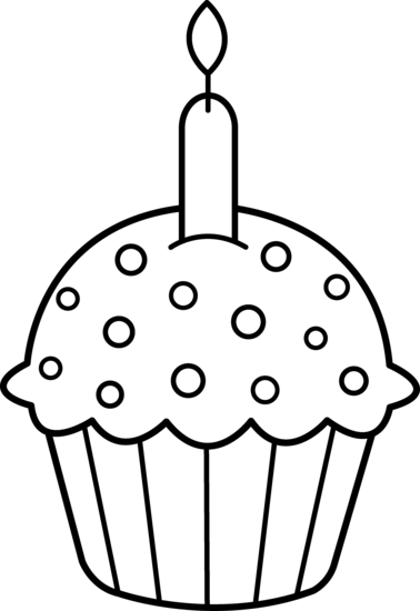 Birthday Black And White Image Of Birthday Clipart - Cute Cupcake Coloring Pages (378x550)