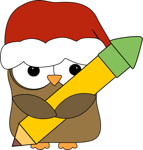 Christmas Owl Holding A Pencil - Christmas Teacher Clip Art (477x500)