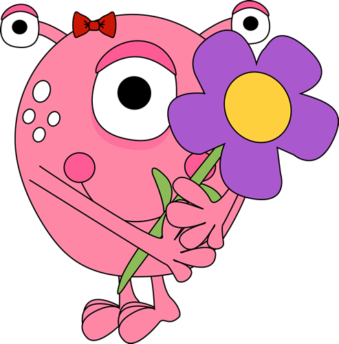 Girl Monster Holding A Flower - Monster Clipart (493x500)