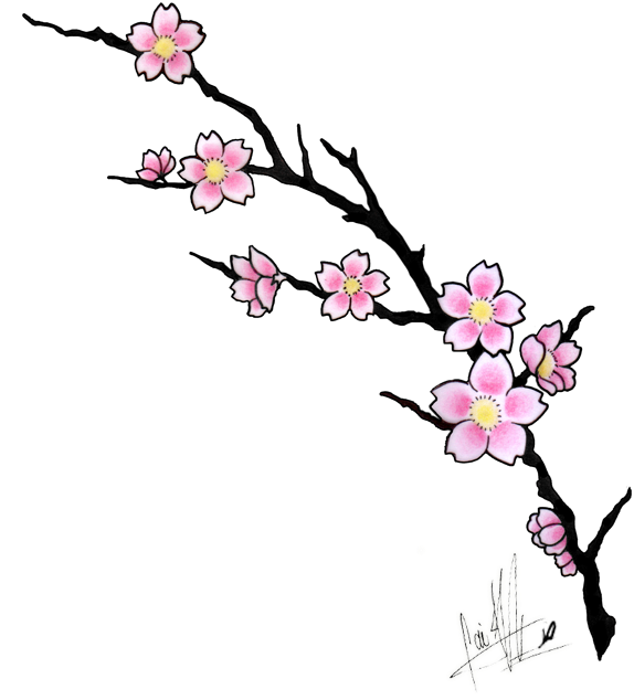 Sakura Flower Clip Art - Cherry Blossom Tattoo Design (600x735)