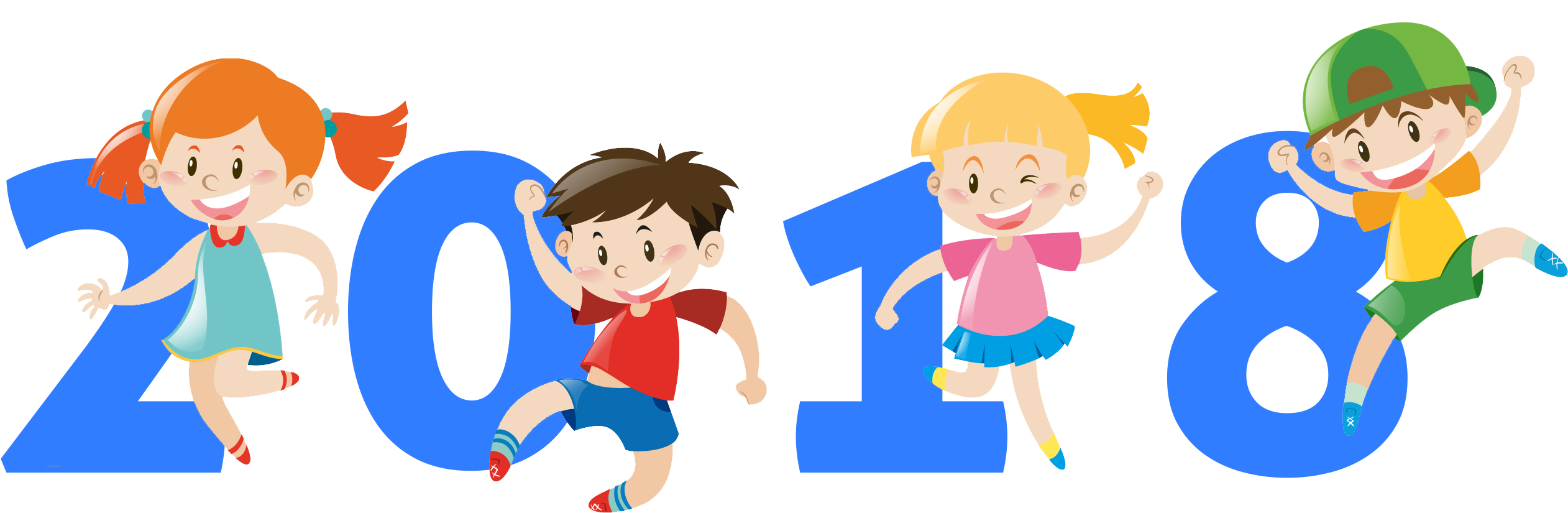 Detail Happy New Year With Kids Funny Clip Art - Happy New Year 2018 Worksheets (2588x888)