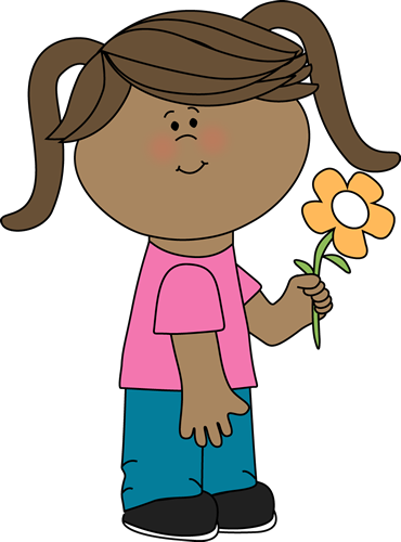 Girl Holding A Flower - Girl Holding A Flower Clip Art (370x500)