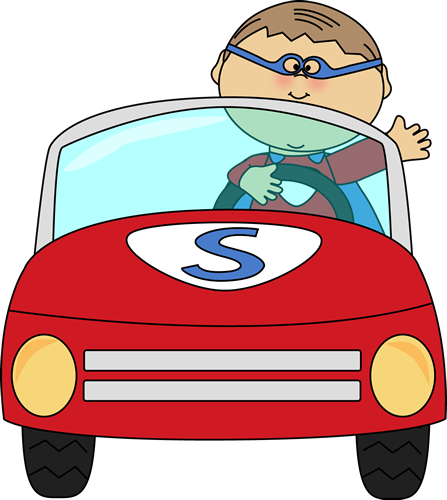 Boy Superhero Driving A Car - Boy Driving Car Clip Art (447x500)