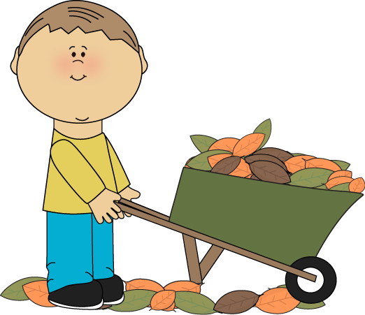 Boy With A Wheelbarrow Full Of Fall Leaves Clip Art - Wheelbarrow Clipart (522x451)