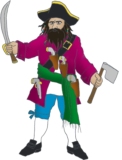 Blackbeard Pirate With Sword - Pirate Black Beard Clipart (441x591)