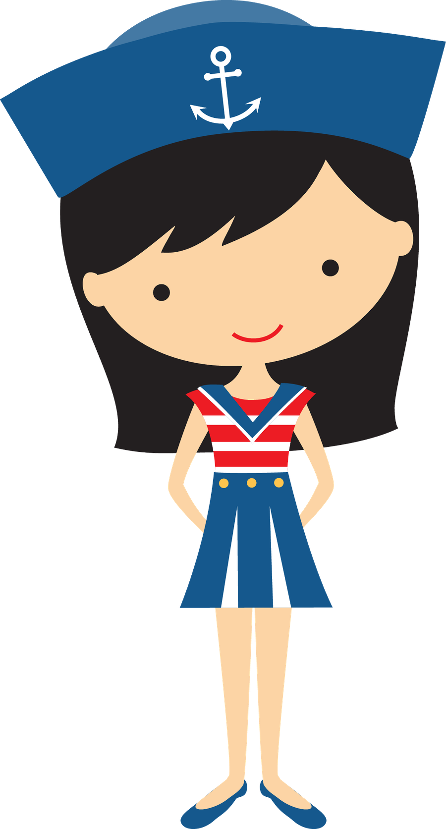 Black Haired Girl Sailor - Girl Sailor Clipart (900x1673)