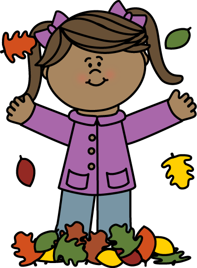 Girl Playing In Leaves Clip Art - Pronoun Flashcards (398x541)