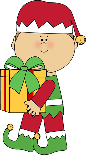 Christmas Elf Carrying A Christmas Gift - Christmas Day (278x500)