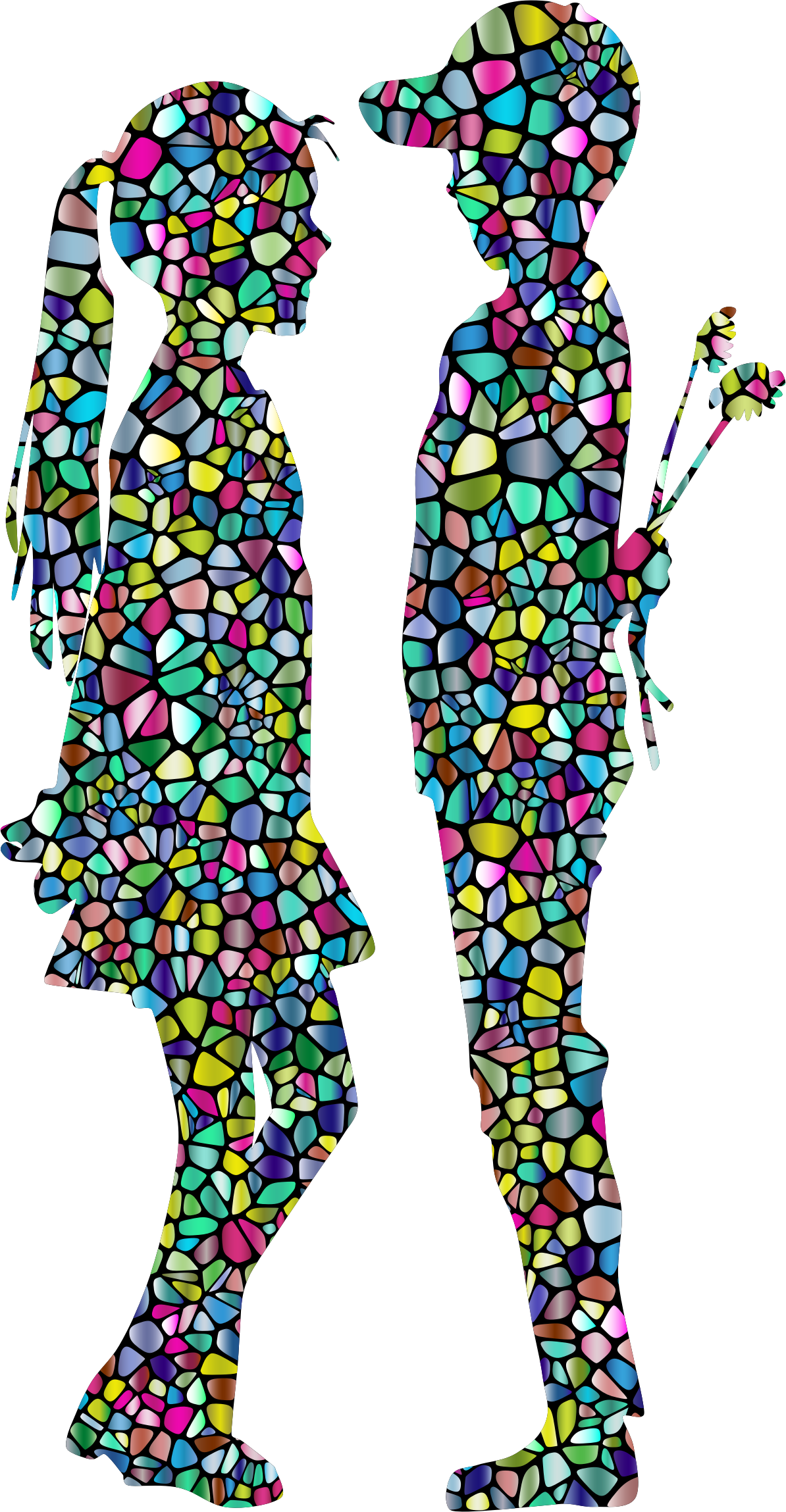 Clipart - Boy Giving Flowers To Girl (1194x2298)