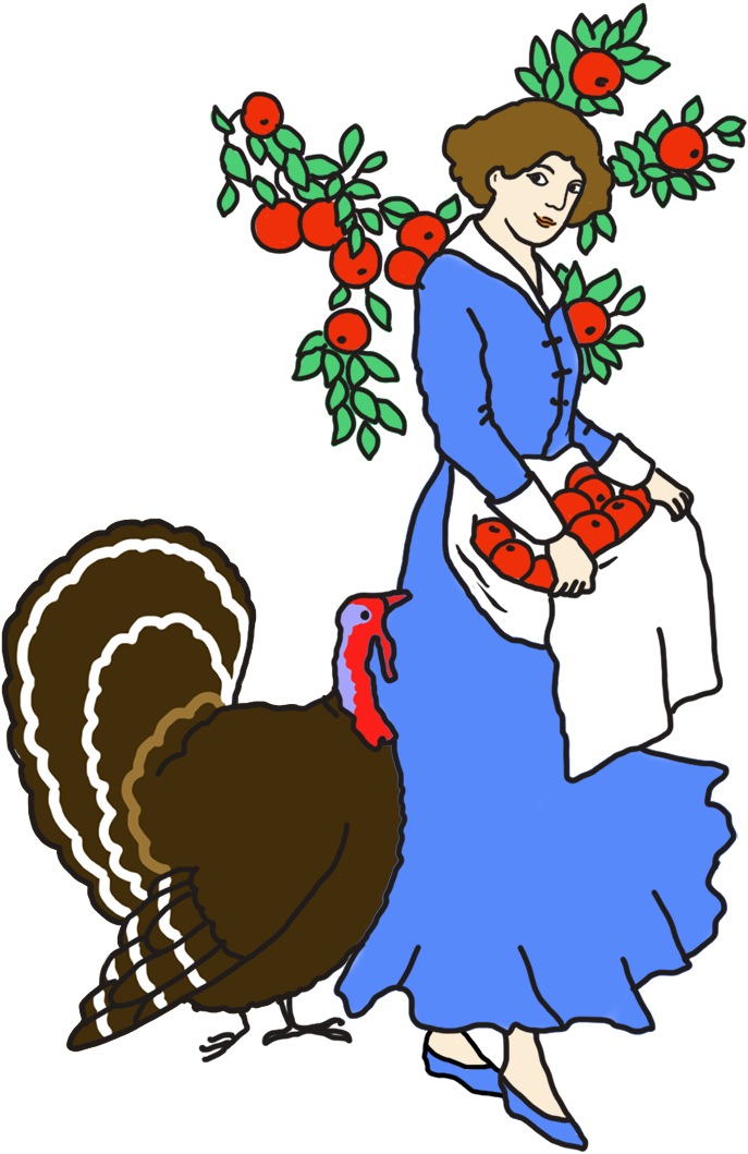 Woman With Apples And Turkey - Cartoon (813x1181)