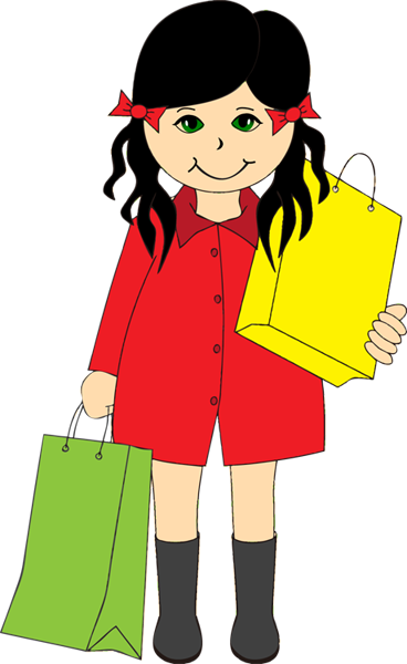 Clipart Of Girl Shopping With Bags - Girl Go Shopping Clipart (368x600)