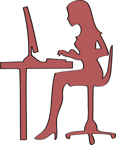 Desk Clip Art - Woman On Computer Silhouette (400x500)