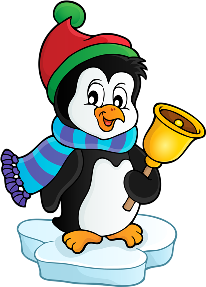 Penguin With Bell Transparent Png Clip Art Image - Christmas Penguin Transparent (436x600)