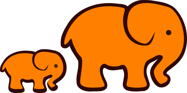 Orange Elephant Mom & Baby Clip Art - Elephant Clip Art (600x299)