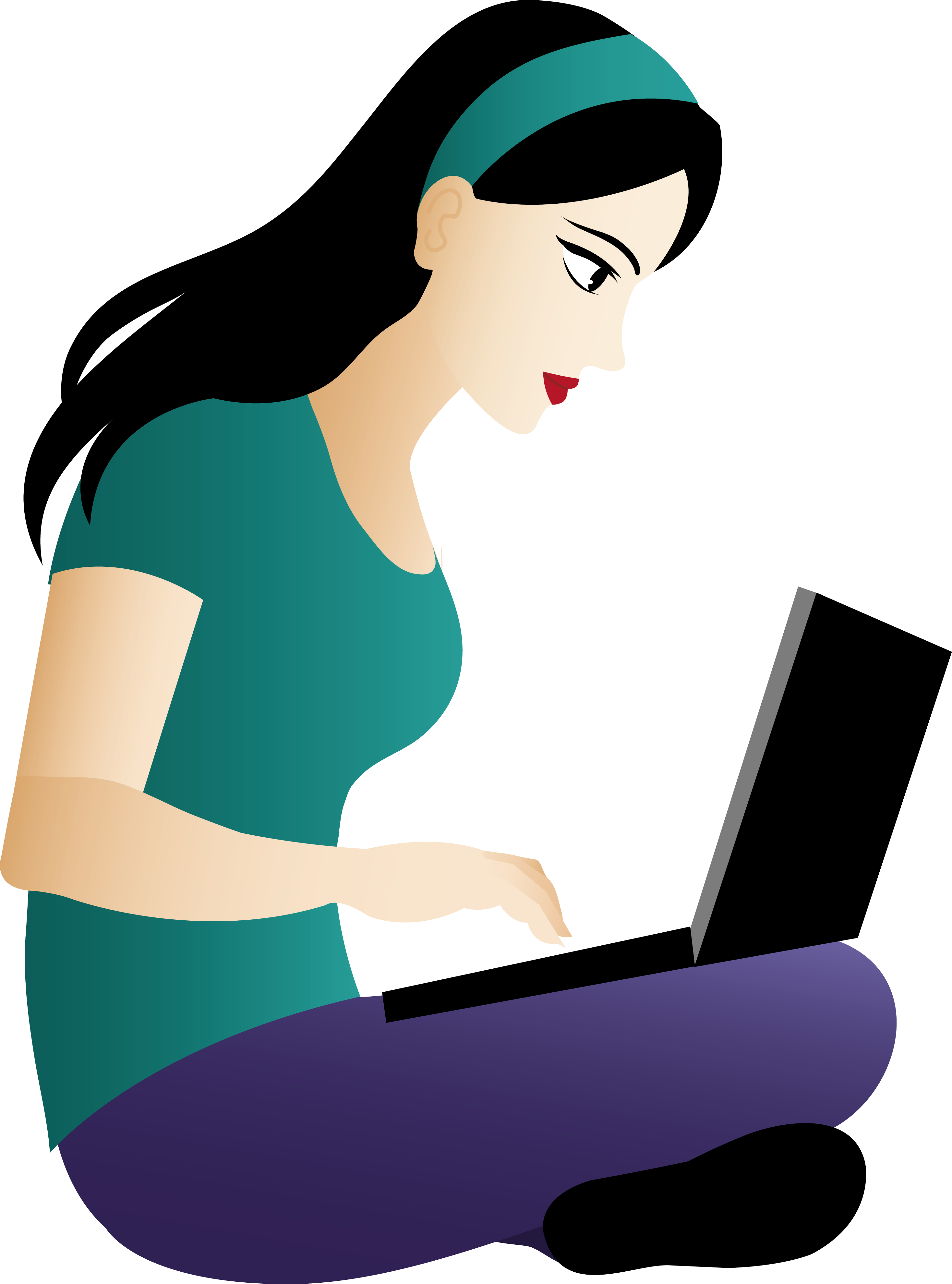 Girl On Computer Clipart Asian Sitting With Laptop - Cartoon Girl With Brown Hair (2935x3958)