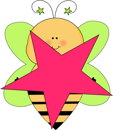 Green Star Bee With A Pink Star - Cute Flowers Clip Art (375x430)