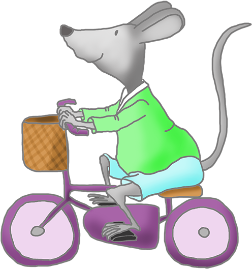Mouse With Green Pram - Mouse On A Bike (594x632)