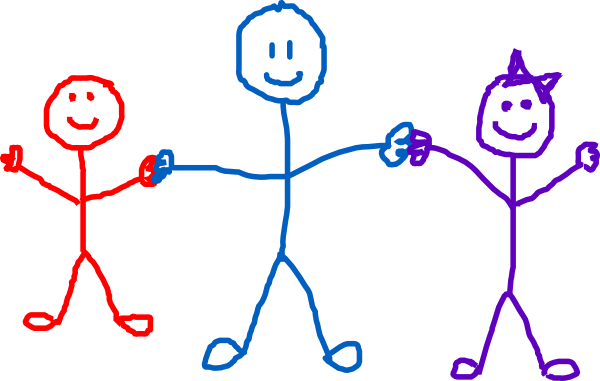 Children Clip Art - 3 Stick Figures Holding Hands (600x381)