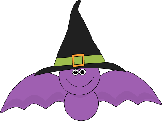Cute Purple Bat Wearing A Black Witches Hat Clip Art - Bat With A Hat (547x410)
