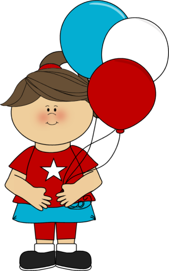 Girl Celebrating July 4th - Girl With Balloons Clipart (344x550)