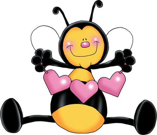 Bees With Pink Love Hearts Cartoon Clip Art - Abejitas Animadas (500x431)