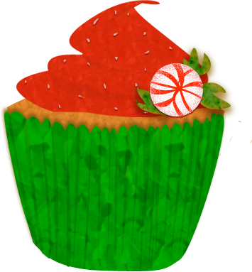 Cake Clipart December - Christmas Cupcake Clip Art (355x383)