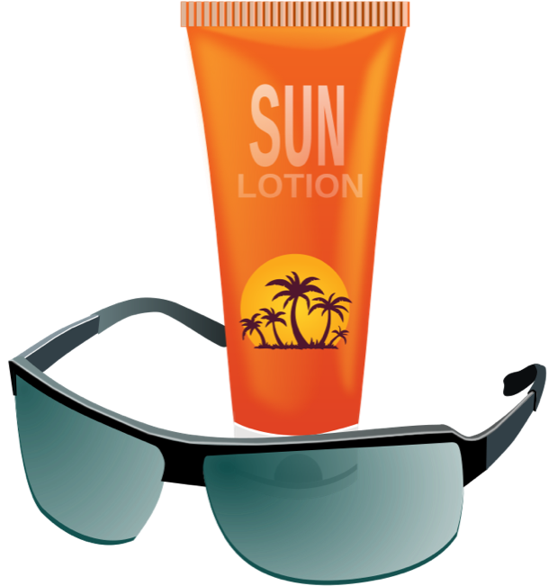 Summer Clipart Sun, Hot Weather, Beach And Bbq Graphics - Sun Cream And Sun Glasses (656x700)