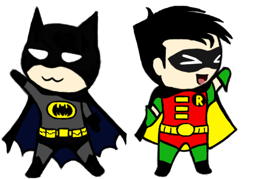 Batman Clipart Chibi - Cartoon Batman And Robin (671x348)