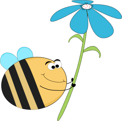 Funny Bee With A Blue Flower - Bee On Flower Funny (400x398)