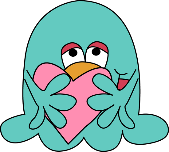 Slimy Monster Hugging A Heart - Monster Heart Clipart (550x496)